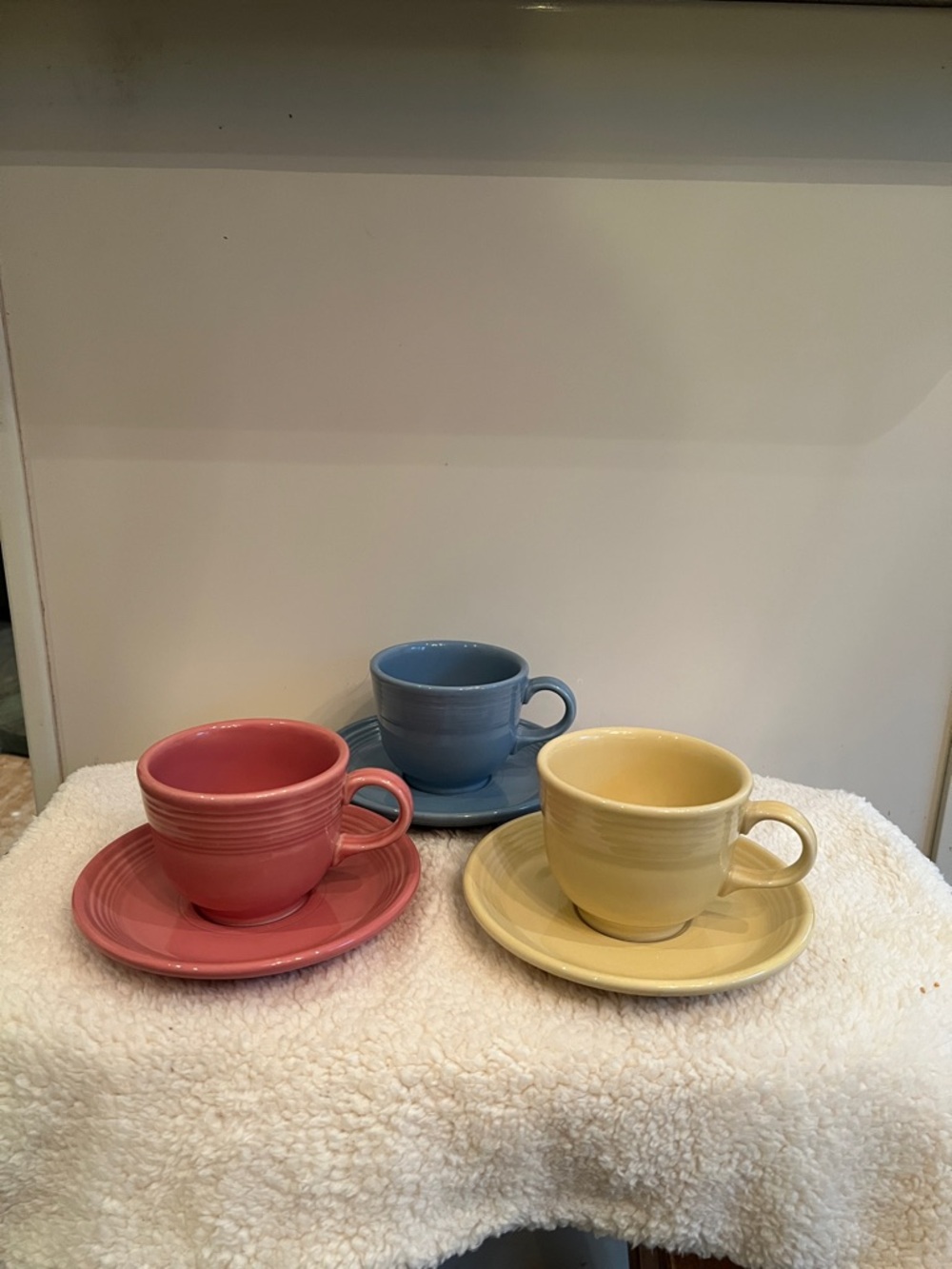 Fiesta Ceramic Cup & Saucer Set - Yellow, Blue, Pink